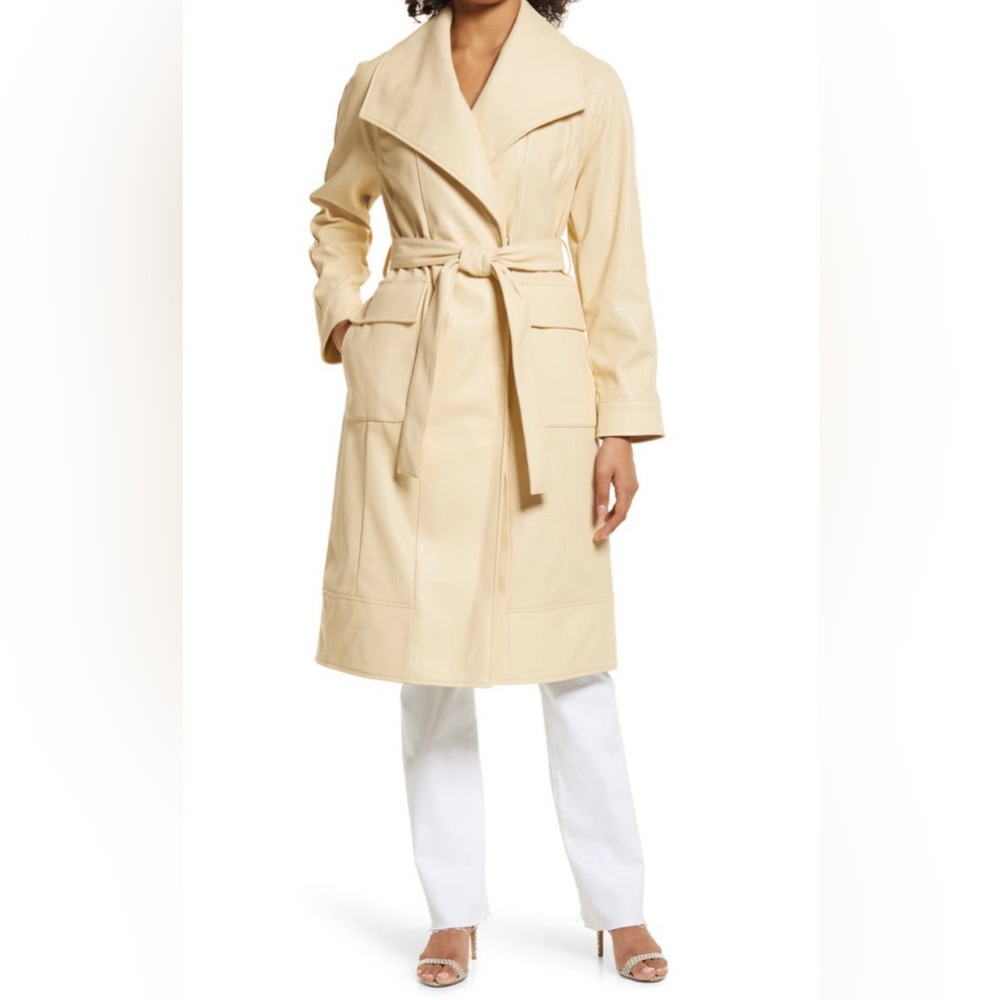 Halogen Nordstrom Faux Vegan Leather Cream Women's Trench Coat XL